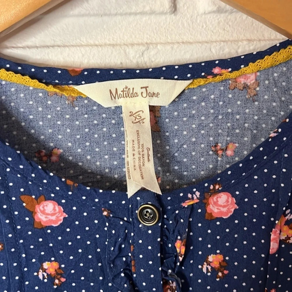 Matilda Jane Blue Polka Dot and Floral Long Sleeve Boho Blouse, Women’s Size XS - Picture 5 of 10
